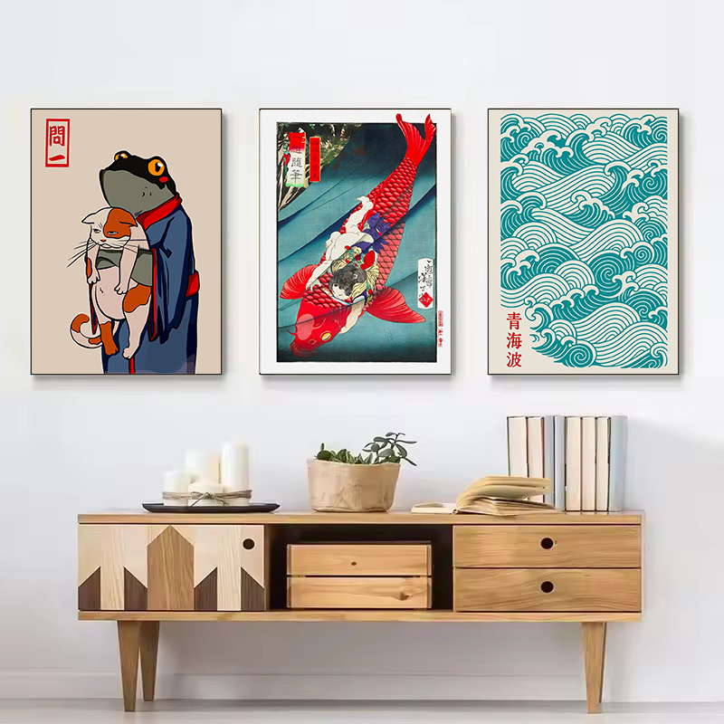 레트로 추상 일본 문화 검은 고양이 라멘 잉어 포스터  - Japanese Culture Lifestyle 리뷰 및 가격